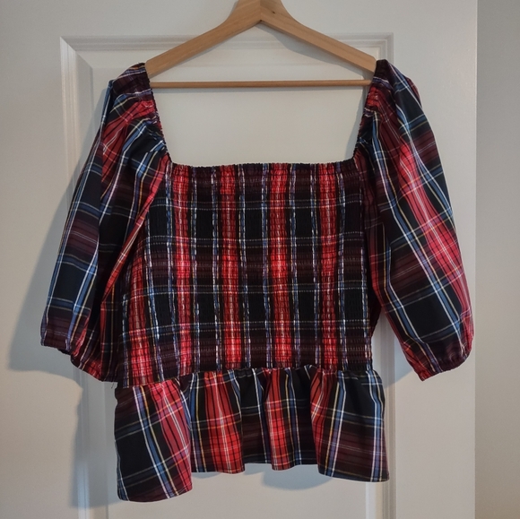 Draper James RSVP Plaid Smocked Peplum Top - Picture 11 of 14